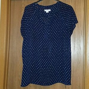 Blue and white print blouse